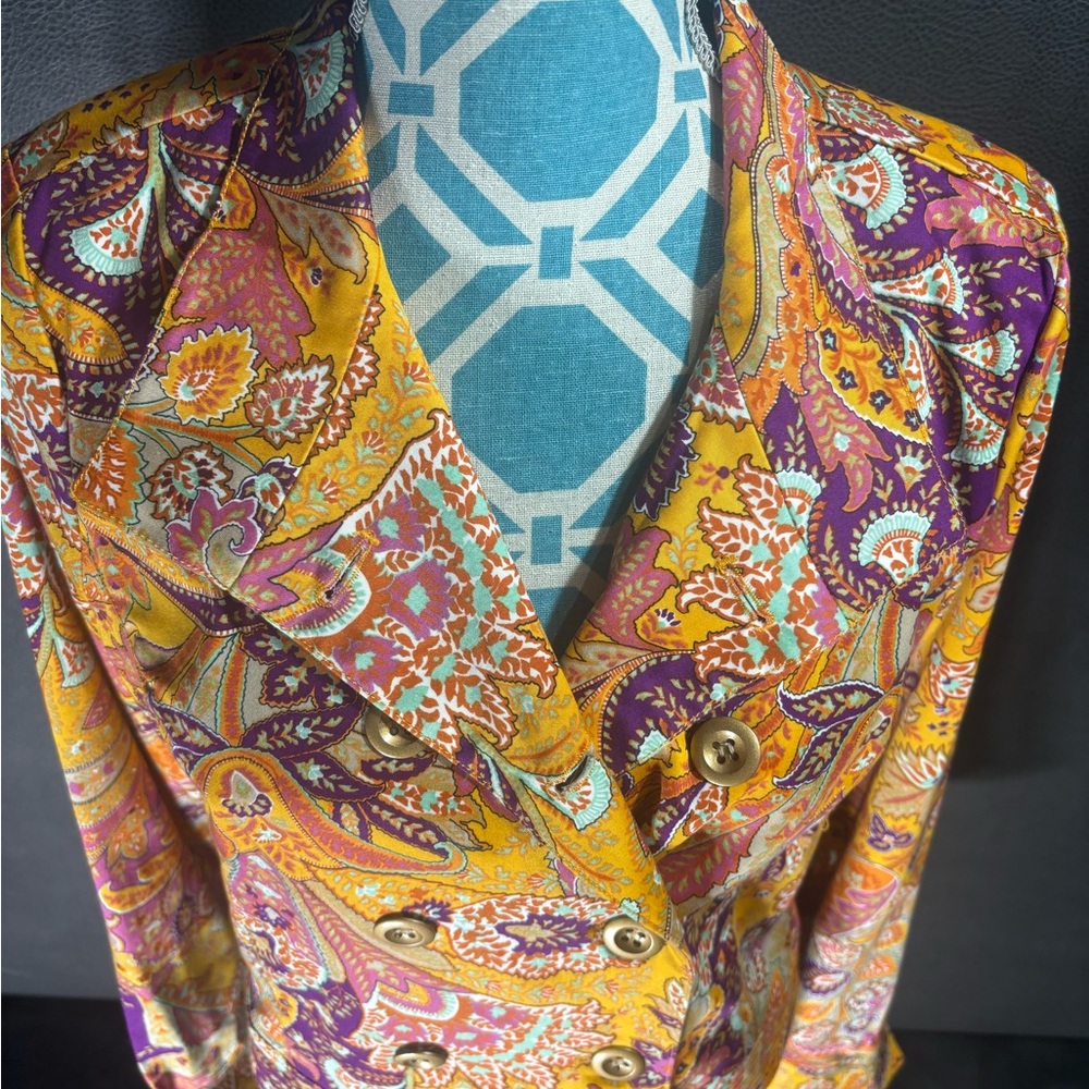 6 by Six Paisley Cropped Blazer Jacket Women’s Medium Yellow Purple Boho Cotton - Picture 3 of 10
